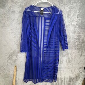 Chicos Travelers Blue Mesh Striped Open Front Duster Cardigan Size 1 US 8/10